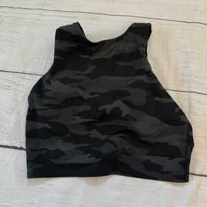 Athleta Conscious Crop Black Gray Camo Print Sports Bra Size Small